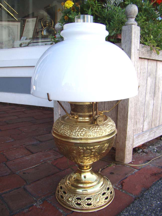 A lovely 19th century Bradley & Hubbard oil lamp, now converted to electricity